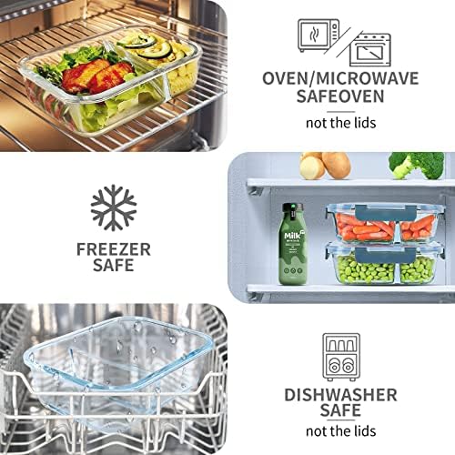 10 Packs 30oz Glass Meal Prep Containers 2 Compartments