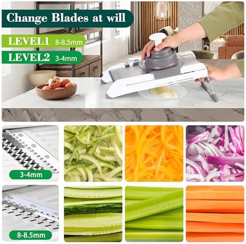 Adjustable Mandoline Slicer for Kitchen, Stainless Steel Mandolins Vegetable Chopper - Food Chopper, Vegetable Slicer, Mandolin with Waffle Maker | French Fry Cutter - Image 4