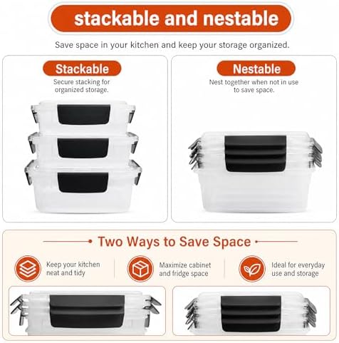 9 cup Plastic Food Storage Containers with Lids Nestable Freezer Dishwasher Safe Rectangle Meal Prep Container Set,5-Pack