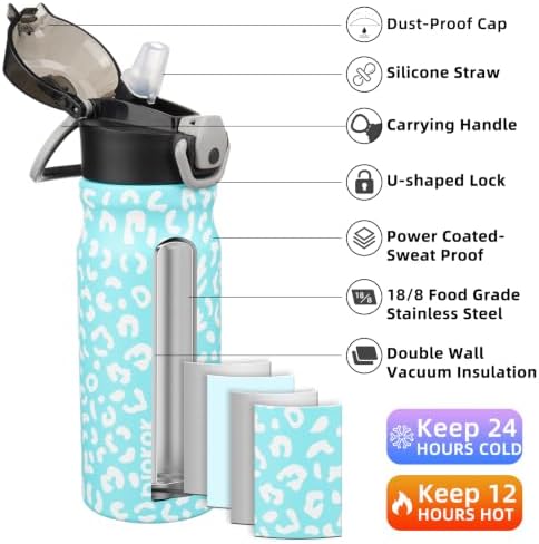 BJPKPK 18 oz Water Bottle with Straw & Handle, Insulated Stainless Flask - Image 2