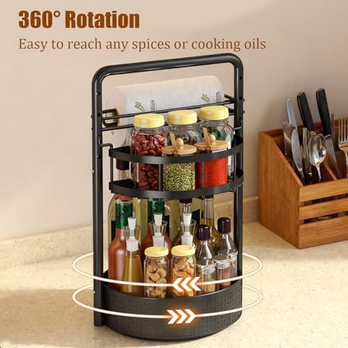 Rotating Spice Rack with Paper Towel Holder, Black