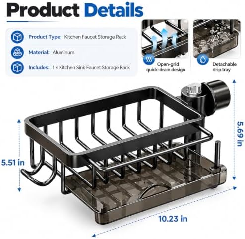 Sink Organizer Rack Hanging Faucet, Hanging Faucet Drain Rack，Black：Right