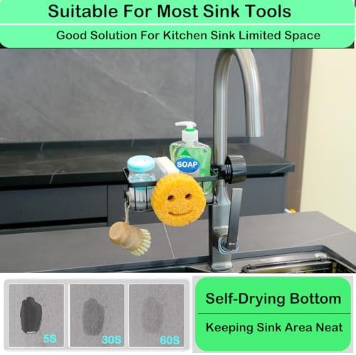 Smiley Sponge Holder Over Faucet with Quick Drying Mat for Round Faucet | Kitchen Sink Organizer, Sponge Storage