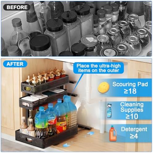 Under Sink Organizer,3-Tier Thickened Metal Pull out Cabinet OrganizerShelf