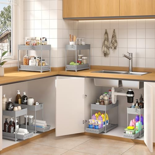 4-Pack 2-Tier Under Sink Organizer with Pull Out Drawers