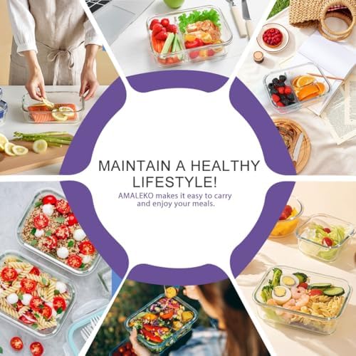 42pcs Glass Food Storage Containers with Lids Set, 21 Containers & 21 Lids Glass Meal Prep Containers with Snap Locking Lid Set, Leak Proof Lunch Container BPA-Free,Purple