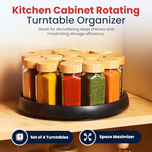 10 Inch Lazy Susan (Set of 4) - Non-Skid Turntable, Black