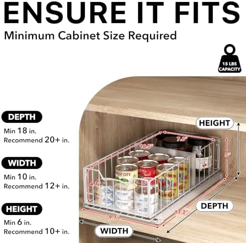 Pull-Out Cabinet Sliding Basket, 17.2Dx9.7Wx5H, White