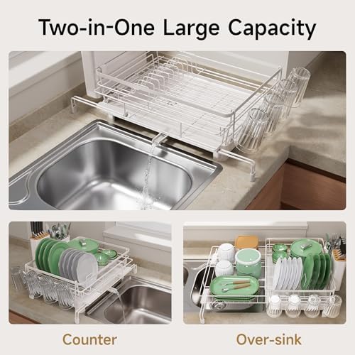 Expandable Dish Drying Rack for Kitchen Counter Dish Strainer Over the Sink