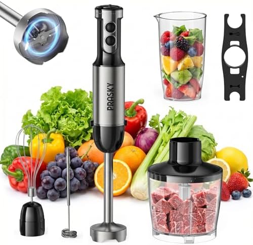 Immersion Blender Handheld 1200W, 20-speeds, 5-in-1 Handheld Mixer by Prasky