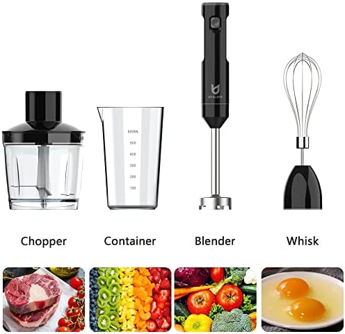 Cordless Hand Blender with Chopper for Smoothies, Baby Food & Soups