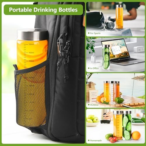 4 Pack 16 oz Glass Juice Bottles with Stainless Steel Lids Wide Mouth Borosilicate Glass Shaker bottle for Juicing, Protein, Smoothies, Reusable, Leak Proof, Dishwasher Safe Glass Water Bottles
