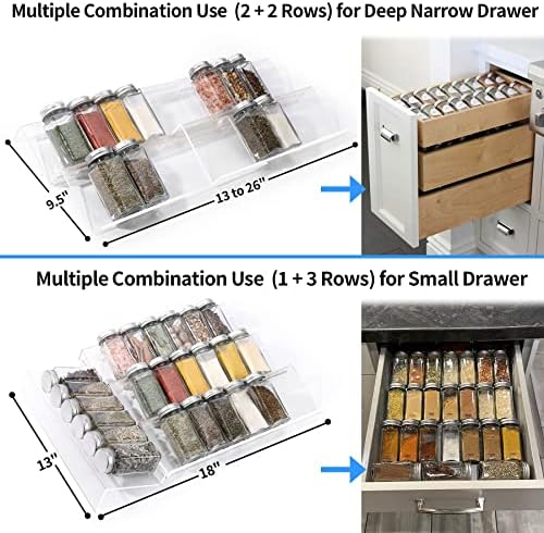 Clear Spice Drawer Organizer, 4 Tier - 2 Set Acrylic Seasoning Rack
