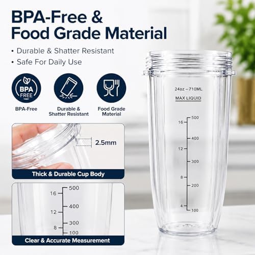 24 oz Replacement Cups 4-Pack with To-Go Lids for Ninja BL450 BN801 - Image 5