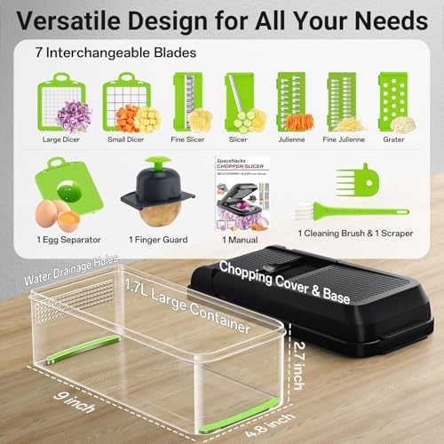 15-in-1 Vegetable Chopper, 7 Blade Multifunctional Food Chopper with Container, Chopper Veggie Cutter for Salad Potato Carrot Garlic, Home Kitchen Essential (Green, 15 in 1) - Image 2