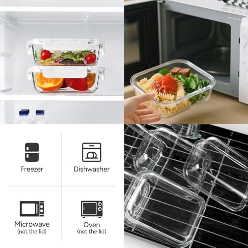 10 Pack 22 oz Glass Meal Prep Containers, Glass Food Storage Containers with Airtight Lids, BPA-Free, Freezer and Microwave Safe, White