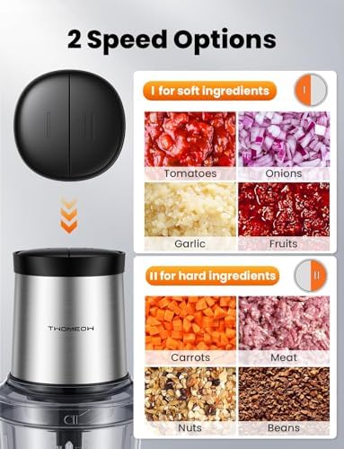 Food Processor 4 Cup, Electric Food Chopper, 【Small but Powerful】Meat Grinder with 2 Bowls, 2 Speed & 4 Blades for Vegetable, Meat, Nuts, Functions for Chopping, Dicing, Mixing and Puree - Image 2