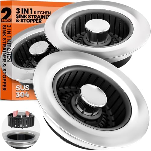 3 in 1 Kitchen Sink Drain Strainer Stopper Basket Pop Up Black