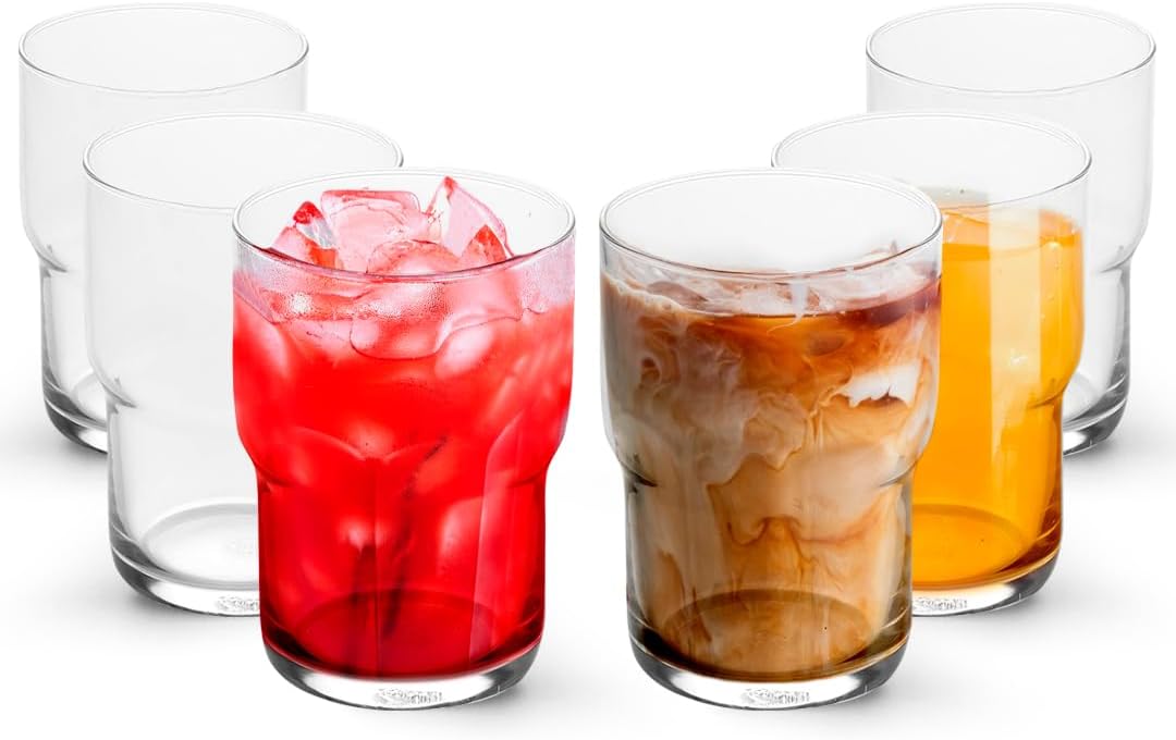 Stackable Iced Coffee Glasses, 15oz Drinking Glasses, Set of 6