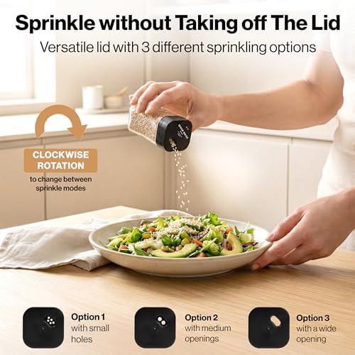 Glass Square Spice Jars with Label, 24x Black Sprinkle Lids