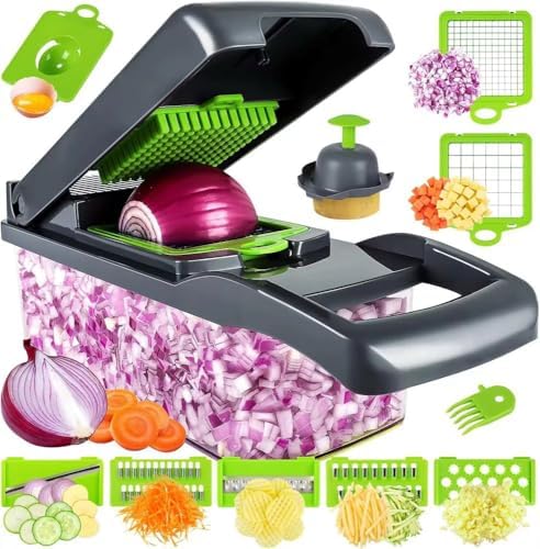 Multifunctional16-in-1 Food Chopper Pro Vegetable & Onion Cutter Kitchen Vegetable Slicer Dicer Kitchen Tools with container by Unknown