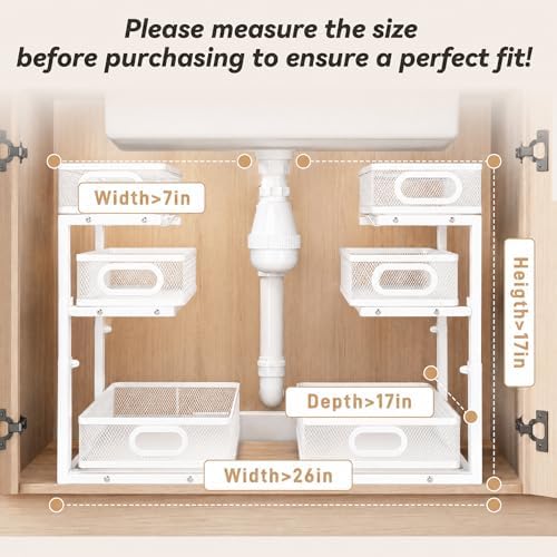 3-Tier Under Sink Organizer 2-Pack Organization for Bathroom Kitchen,White