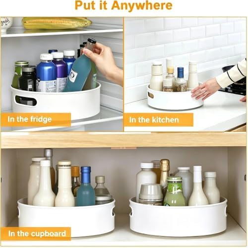 360° Rotating Lazy Susan Organizers, 2 Packs 9" and 12" Turntable Spice Rack Organisers for Kitchen Organization and Storage, Non-Slip Under Sink Organizer for Bathroom Pantry Cupboard