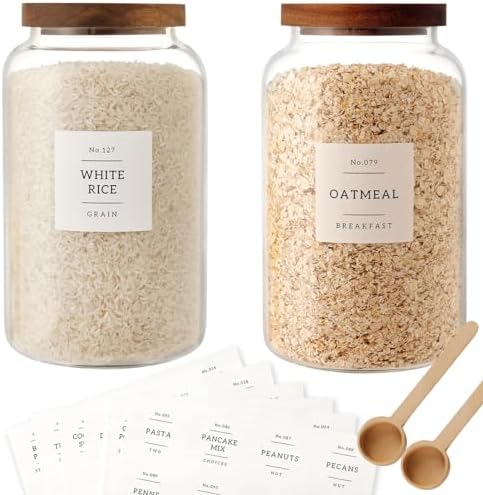 2 PCS Large Glass Jar with Airtight Lid, Glass Food Storage Jars for Tea,Spice,Cereal, Egg,Flour,Coffee and More(98 FL OZ/2800 ml)