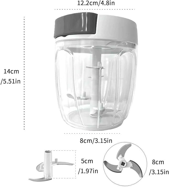 VorivelLife Vegetable Chopper Manual Food Processor Hand Pull Veggie Chopper for Garlic Onion Meat Fruits Nuts 900ml White Grey