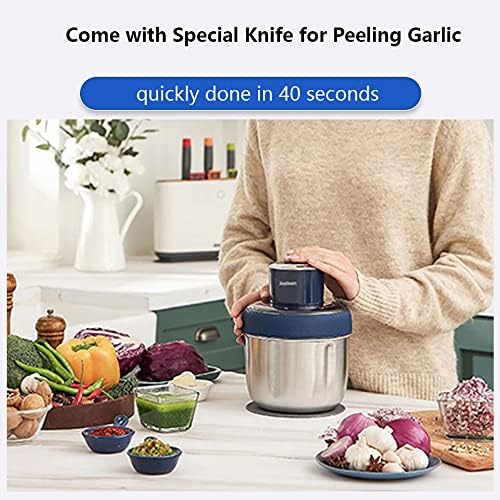 Joydeem JD-376B Electric Food Processor,Meat Grinder with Garlic Peeler,Vegetable Fruit Chopper with 3 Stainless Steel Bowls,Blue - Image 4