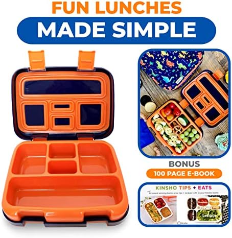 Dinosaur Bento Lunch Box Container for Small Kids Boys, Blue Orange