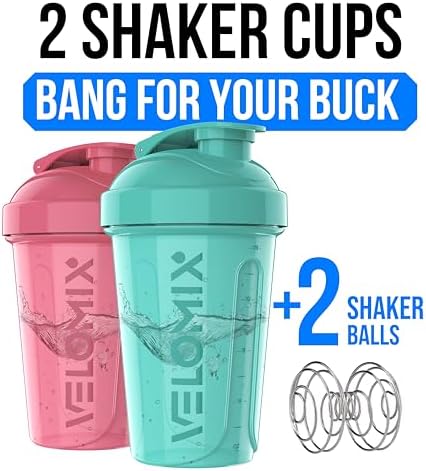 VELOMIX 2 Pack 20oz Protein Shaker Bottle for Protein Mixes, Pink/Turquoise - Image 2