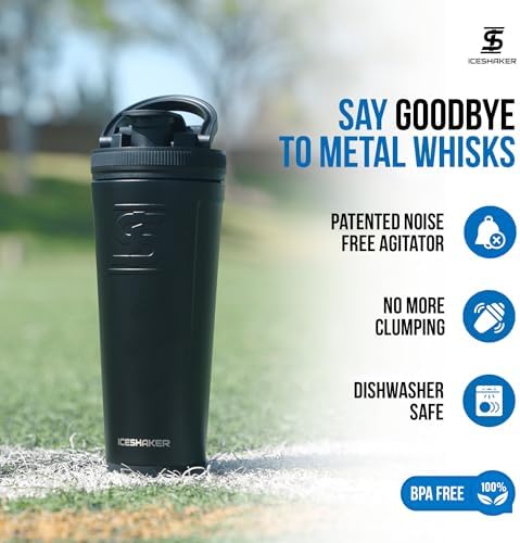 Insulated Stainless Steel Shaker Bottle | 26oz, Black | Cold for 30+ Hours | Insulated Cup with Twist-on Agitator | Odor-Free Bottle for Protein Shakes, Water, Smoothies, Cocktails