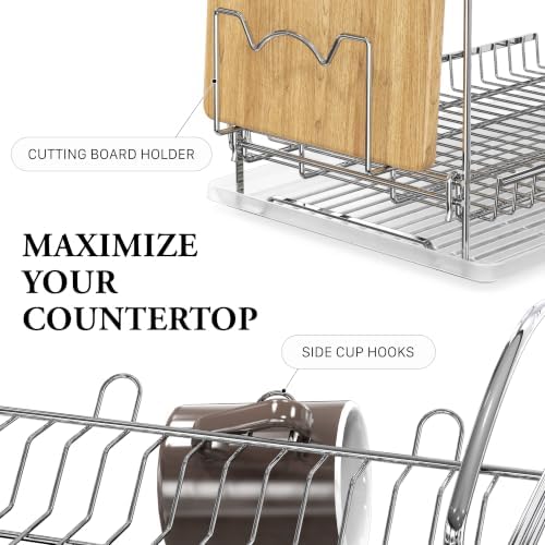 2-Tier Stainless Steel Dish Rack with Drainboard, Chrome