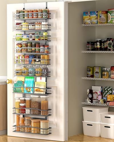 9-Tier Over The Door Pantry Organizer, Pantry Organization and Storage, Black Hanging Basket Wall Spice Rack Seasoning Shelves, Home & Kitchen Bedroom Bathroom House Essentials