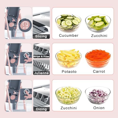 All-in-1 Safe Mandoline Slicer for Kitchen, Food Chopper with Container