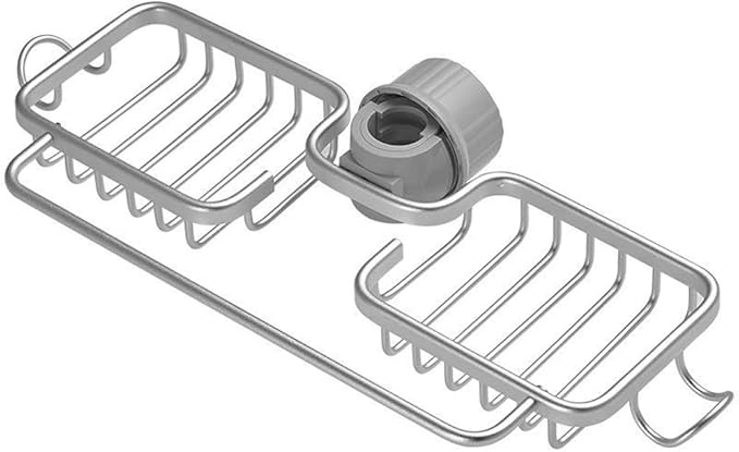Faucet Sponge Holder Upgraded Kitchen Sink Caddy Organizer with Dish Towels Drying Rack & Hooks Over Faucet Hanging Faucet Drain Rack for Sink Organizer (Double-with Towel Rack, Silver)