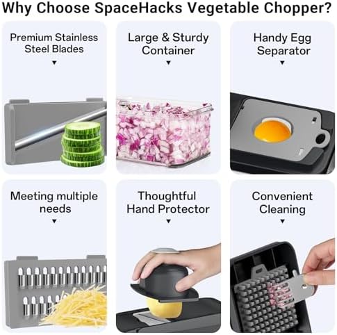12-in-1 Vegetable Chopper, 7 Blade Multifunctional Food Chopper with Container, Chopper Veggie Cutter for Salad Potato Carrot Garlic, Home Kitchen Essential (White, 12 in 1) - Image 3