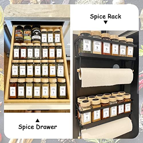 Spice Jars with Lable, 48 Pcs 4 oz Glass Spice Jars with Bamboo Lids, Spice Containers Bottles, Glass Seasoning Jars with Shaker Lids, Collapsible Funnel, for Spice Racks, Pantry,Cupboard