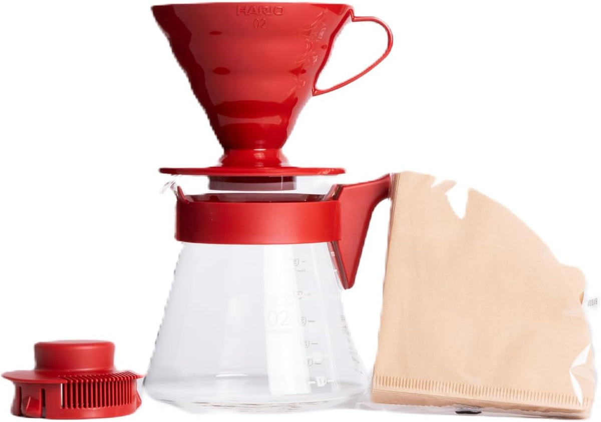 V60 Pour Over Coffee Starter Set, Size 02, Red