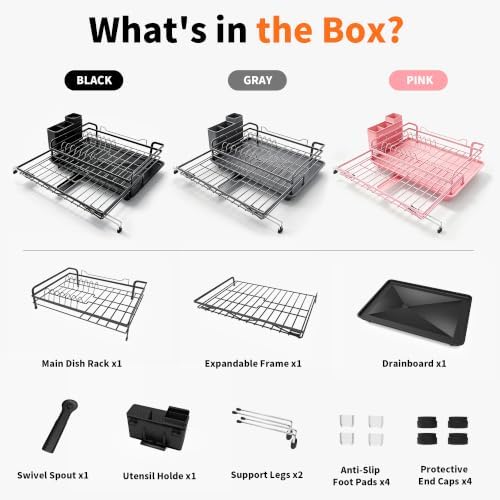 Expandable 2-in-1 Dish Drying Rack with Drainboard (Black)