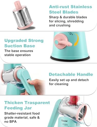 Geedel Rotary Cheese Grater Hand Crank, Cheese Shredder Vegetable Slicer - Image 6