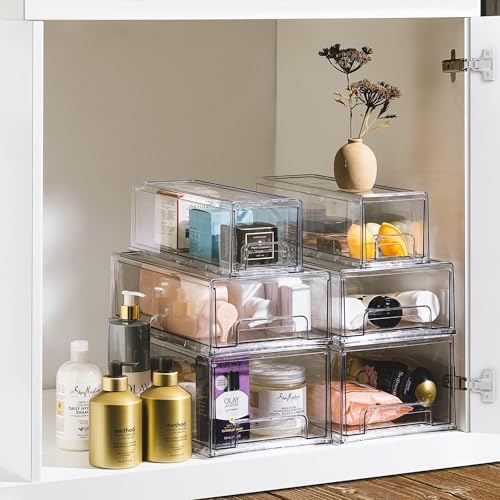 Clear Storage Drawers for Refrigerator (Wide + Narrow Deep, 6 Pack)