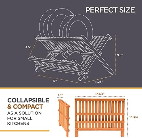 2-Tier Dish Drying Rack, Bamboo Dish Drainer for Kitchen Counter