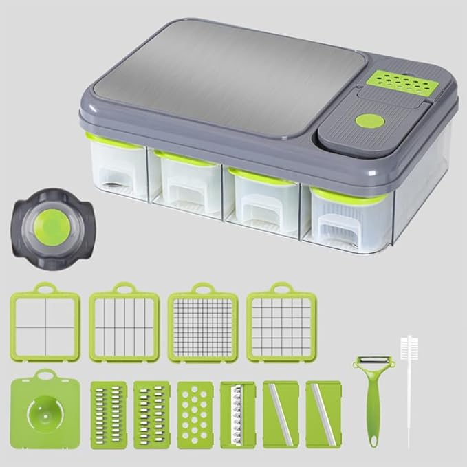 28pcs Ultimate Vegetable Chopper Set - Multifunctional Manual Food Processor with Container, Hand Guard & Blades for Quick Slicing, [Replacement] (Blades)