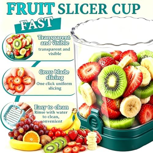 Hendiy Strawberry Slicer with Stainless Steel Blades | Egg & Fruit Slicer Cup for Banana, Cucumber, Mushroom | ABS Detachable Kitchen Gadget - Precision Berry Cutter Tool (Green, 1-Pack) - Image 2