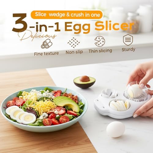 Egg Slicer for Hard Boiled Eggs, 3-in-1 Egg Cutter with 3 Slice Modes, Stainless Steel Dicer for Strawberry Mushroom Grape Kiwi, Multipurpose Kitchen Chopper Tool (Gray)