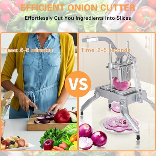 Hakka Commercial Onion Slicer, Vegetable Fruit Cutter with 3/16" & 1/4" Blades Heavy Duty Onion Cutter Stainless Steel Removable and Replaceable Kattex Chopper Tomato Slicer, Sliver - Image 2