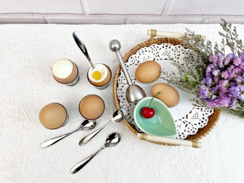 10 Pcs Egg Cups for Soft Boiled Eggs, Egg Cracker Topper Set for Raw Hard Boiled Eggs, 4X Egg Spoons, 4X Egg Cups, 1x Magnet Egg Piercer, 1x Stainless Steel Egg Topper Egg Guillotine