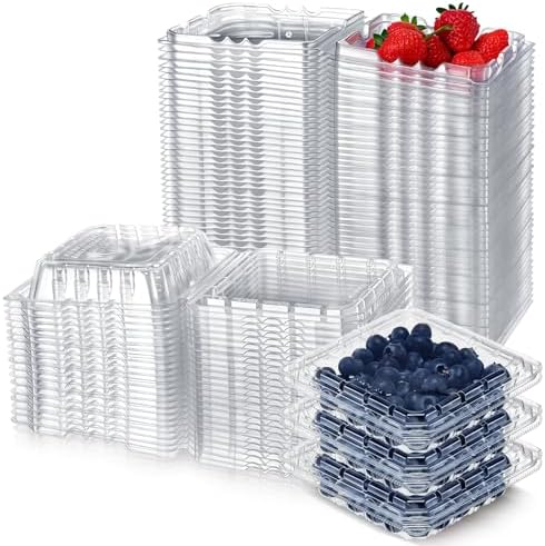 60 Pcs Plastic Berry Basket with Clamshell Lids